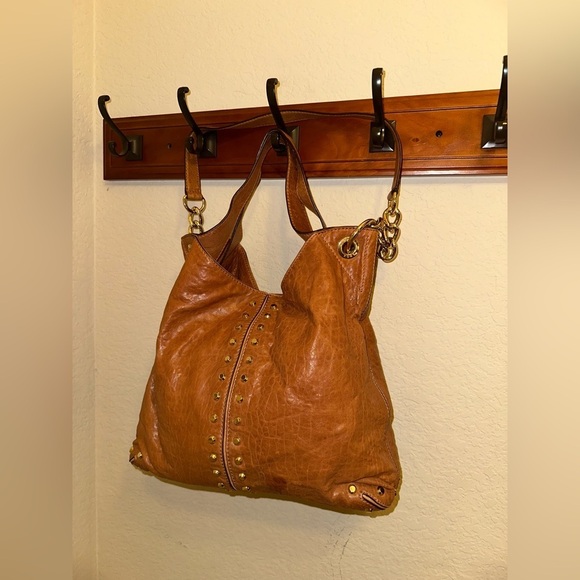 Michael Kors Brown Gold Leather Hobo Bag with Gold Accents - Picture 9 of 16